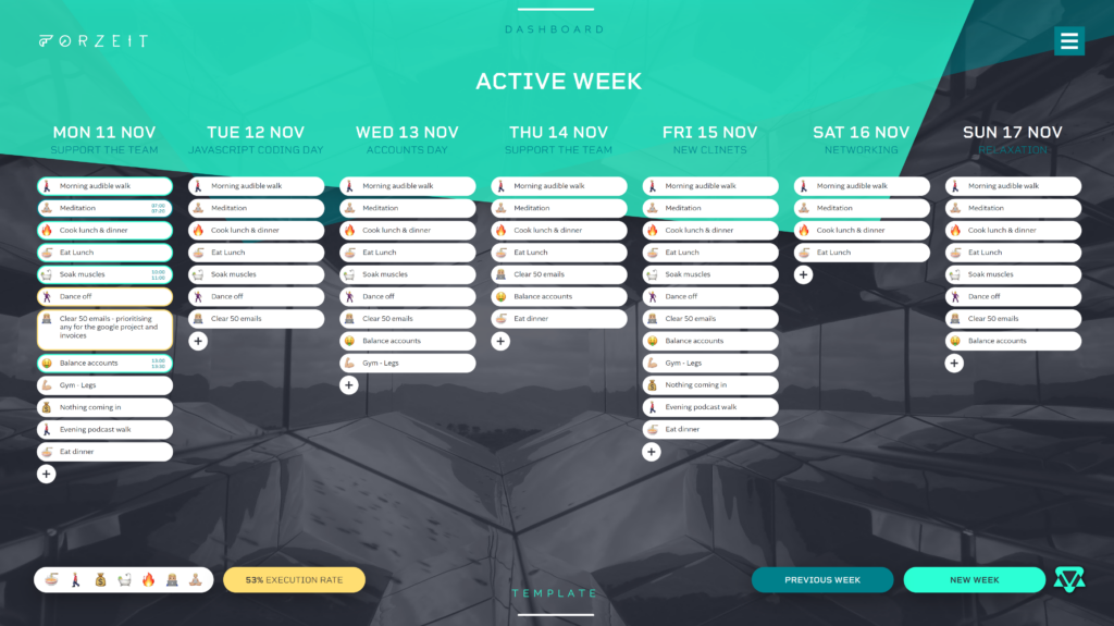 weekly planner section forzeit app