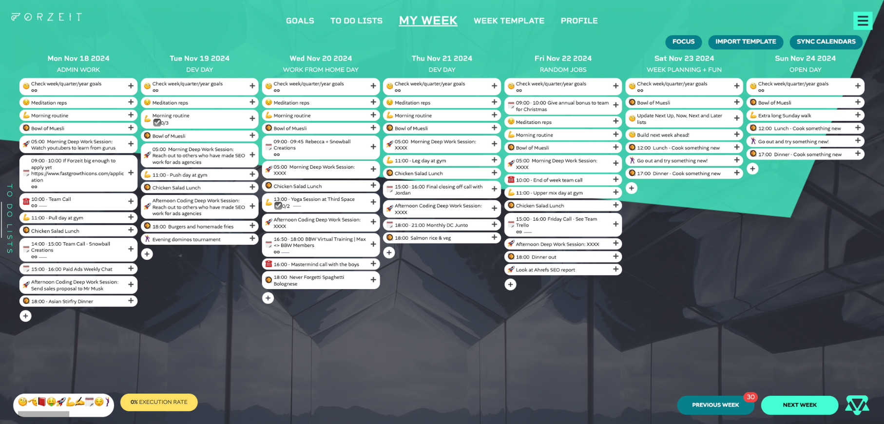 My week scheduling weekly planner